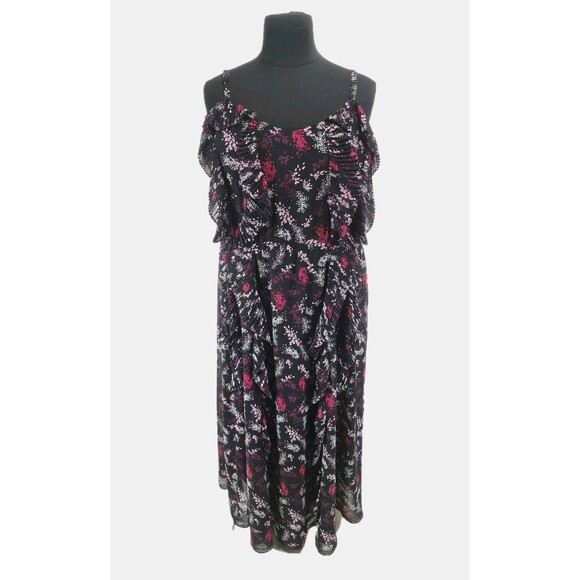 LANE BRYANT Women Plus Sz 22 Floral Sheer Ruffle Maxi Dress Spaghetti Strap 20NA - Picture 1 of 6